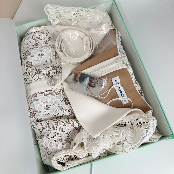 Self Portrait Cream Lace Peplum Midi Dress Wedding Bridal Cocktail US 2 NWT - Picture 15 of 16